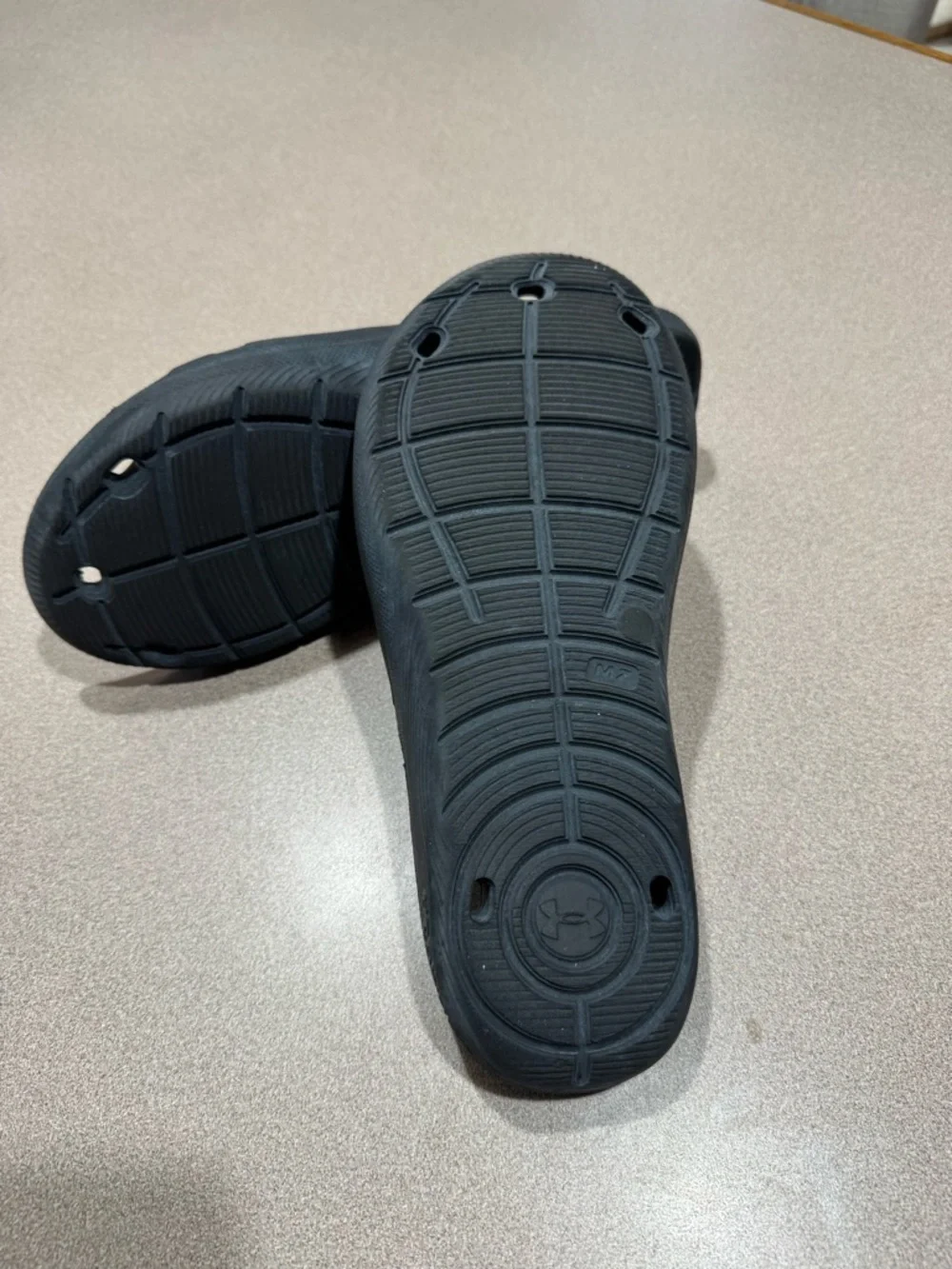 Under Armour Black Slide Sandals with White Logo Accents - Picture 2 of 3